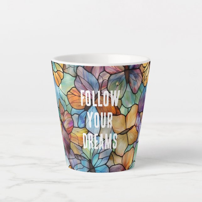 Türkisblaue Orange Lila Schmetterlinge Milchtasse (Vorderseite)