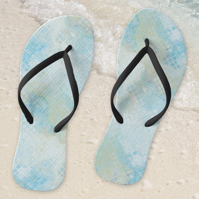 Türkisblaue Ozeane Flip Flops (Flip flops featuring a modern artistic abstract pattern inspired by the beach - seafoam - turquoise)