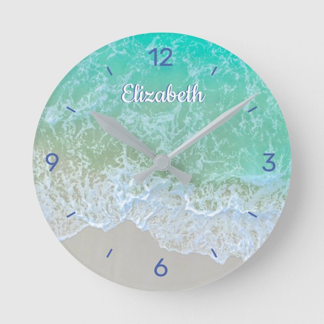 Türkisblaue Ozeanwelle, DEUTLICHE Bezeichnung oder Runde Wanduhr (Vorderseite)