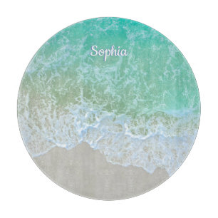 Türkisblaue Ozeanwelle, personalisieren Sie Namen  Schneidebrett