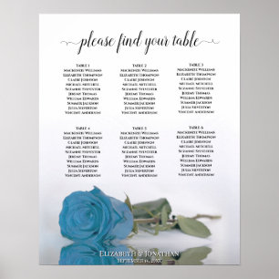 Türkisblaue Rose 6 Tabelle Hochzeitssattel Poster