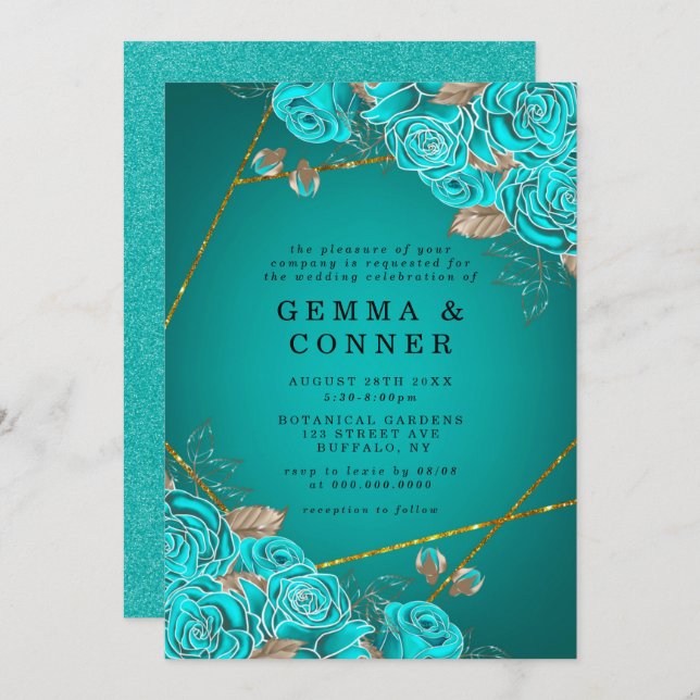 Türkisblaue Rose Goldgeometrische Hochzeit (Vorne/Hinten)