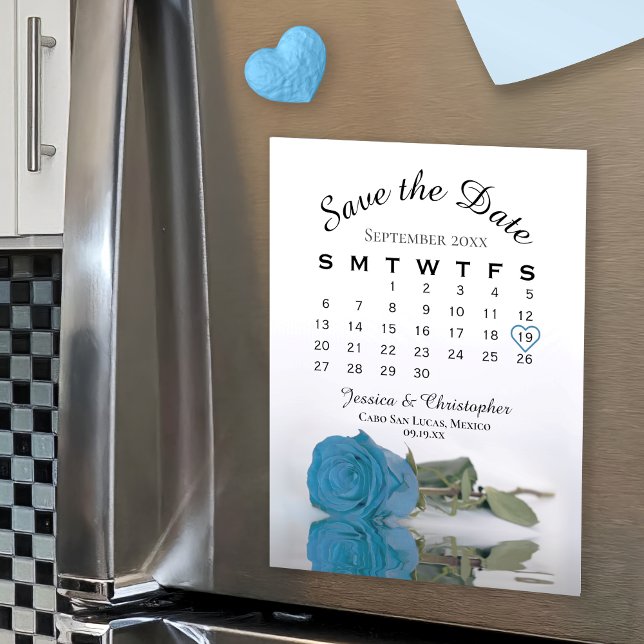 Türkisblaue Rose Save the Date Kalender Magnet (Von Creator hochgeladen)