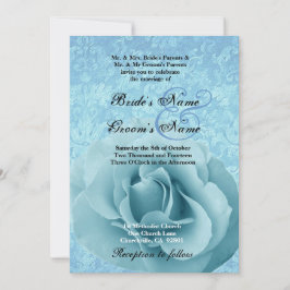 Türkisblaue Rose und Damask Hochzeit Einladung