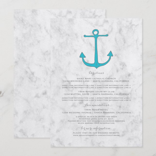 Türkisblaue Rustikale Hochzeitsinformationen Einladung (Vorne/Hinten)