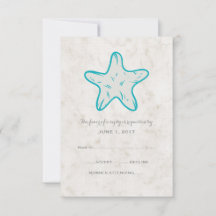 Türkisblaue Rustikale Starfish Wedding RSVP Card