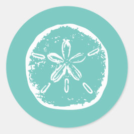 Türkisblaue Sand-Dollar-Hochzeitsticker Runder Aufkleber