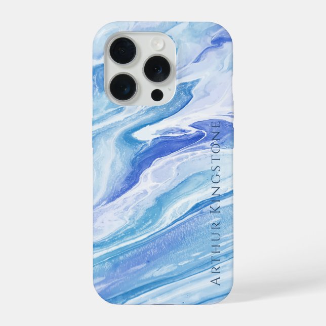 Türkisblaue Seascape-Marmor individuell anpassbar iPhone Hülle (Rückseite)