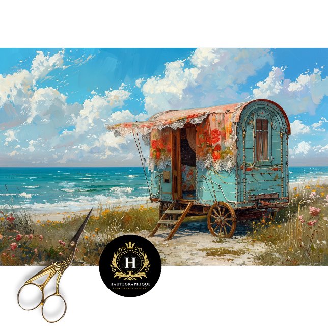 Türkisblaue Sinti und Roma Caravan Decoupage Seidenpapier (Von Creator hochgeladen)