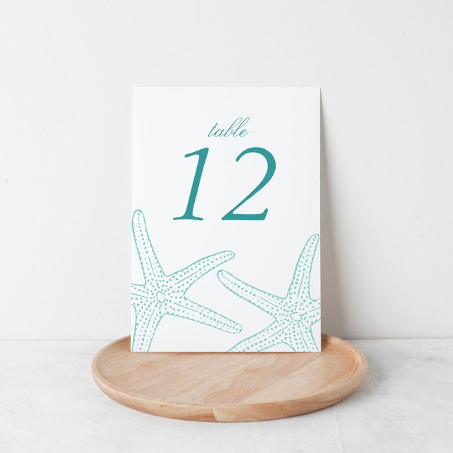 Türkisblaue Starfish Tischnummer Cards (Von Creator hochgeladen)