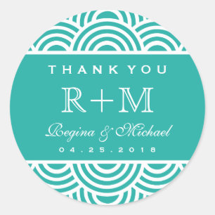 Türkisblaue Swirl-Gastgeschenk Hochzeit-Aufkleber Runder Aufkleber