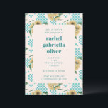 Türkisblaue Tafel Bat Mitzvah Einladung<br><div class="desc">Retro Turquoise Sonnenblumen Checkerboard Bat Mitzvah Einladung</div>