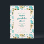 Türkisblaue Tafel Bat Mitzvah Einladung<br><div class="desc">Retro Turquoise Sonnenblumen Checkerboard Bat Mitzvah Einladung</div>