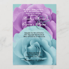 Türkisblaue und Lila Rose Hochzeitsvorlage Einladung