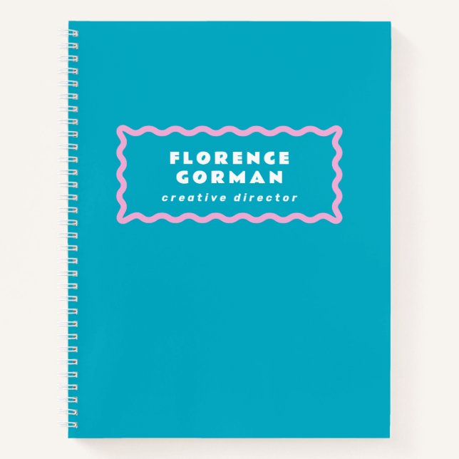 Türkisblaue und rosa Wavy-Rahmen-Custom Notizbuch (Vorderseite)
