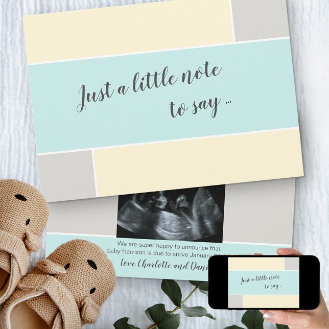 Türkisblaue Vanilla Custom Sonogram Foto Schwanger Ankündigung (Von Creator hochgeladen)