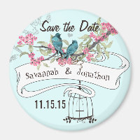 Türkisblaue Vögel Rosa Kirschblossom Save the Date