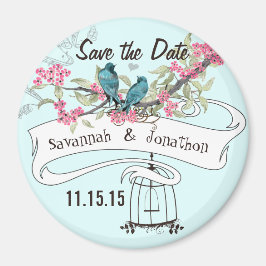 Türkisblaue Vögel Rosa Kirschblossom Save the Date Magnet