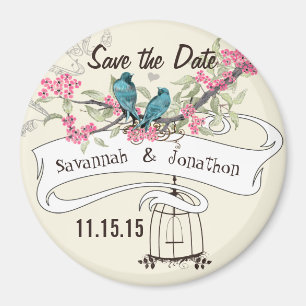 Türkisblaue Vögel Rosa Kirschblossom Save the Date Magnet