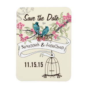 Türkisblaue Vögel Rosa Kirschblossom Save the Date Magnet
