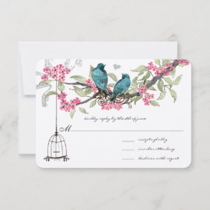 Türkisblaue Vögel Rosa Kirschblüten Birdcchage RSVP Karte