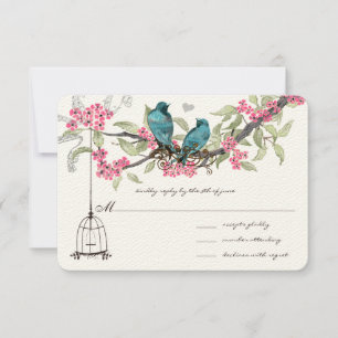 Türkisblaue Vögel Rosa Kirschblüten Birdcchage RSVP Karte