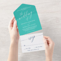 Türkisblaue, weiße, zarte kalligraphische Hochzeit