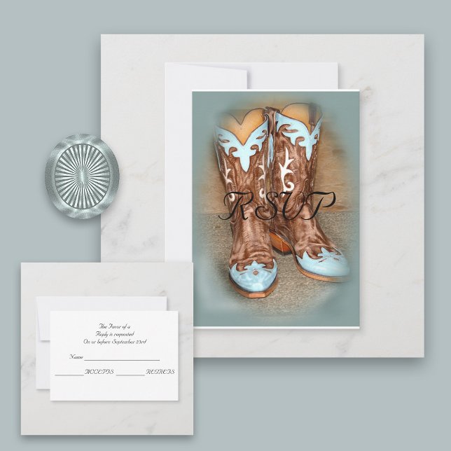 Türkisblaue Western Boots Wedding RSVP (Von Creator hochgeladen)