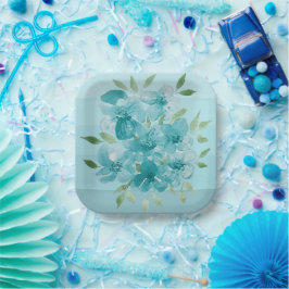 Türkisblaue Wildblumen Wasserfarbe Pappteller