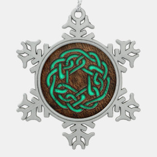 Türkisblaue Zellige-Knoten auf Lederkunst Schneeflocken Zinn-Ornament