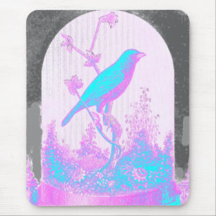 Türkisblauer Vogel, blassrosa, lila, schwarz Mousepad