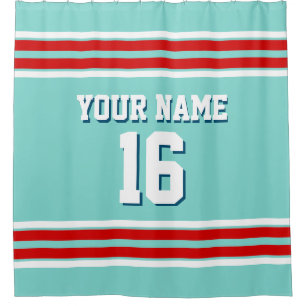 Türkisblaues Aqua mit Red Whisky Stripes Sports Je Duschvorhang