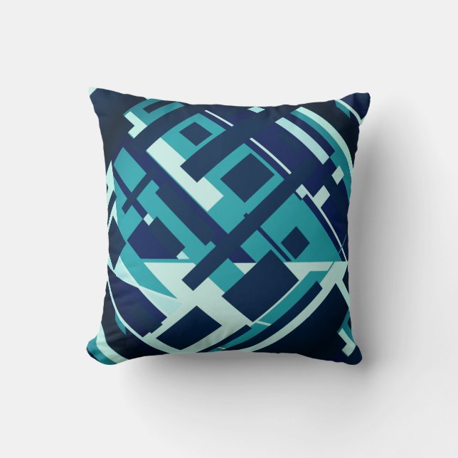 Türkisblaues Aqua Navy diagonal Geometric Design Kissen (Vorderseite)