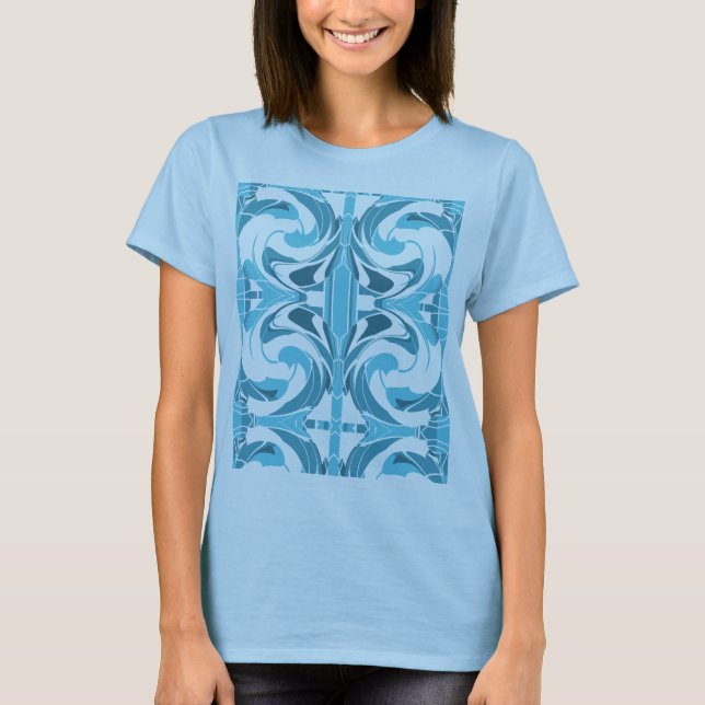 Türkisblaues Aqua Swirling Mosaik mediterraner Loo T-Shirt (Vorderseite)
