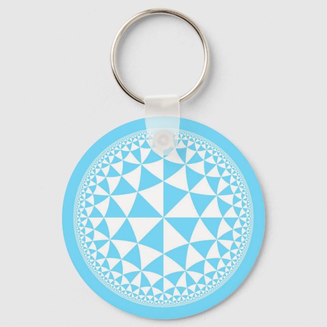 Türkisblaues Aqua & weißes Dreieck mit Mandala Schlüsselanhänger (Vorderseite)