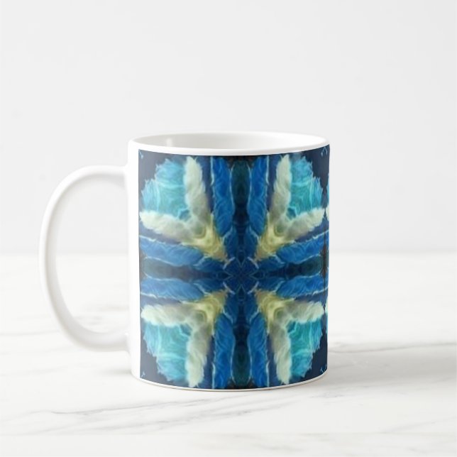 Türkisblaues Aquamarine, gelb, geometrisch Kaffeetasse (Links)