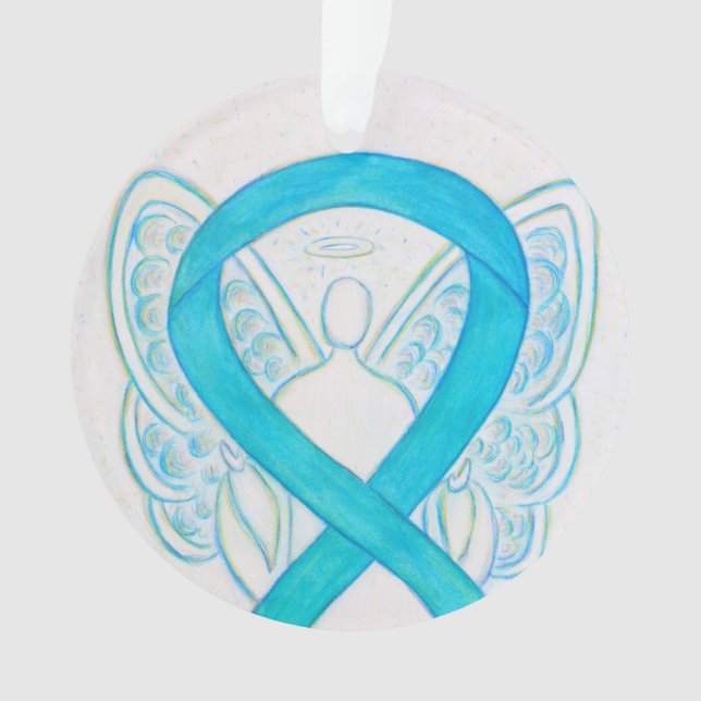 Türkisblaues Bewusstsein Ribbon Angel Ornamente (Vorderseite)