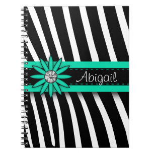 Türkisblaues Blumenmuster und Zebra-Muster Notizblock