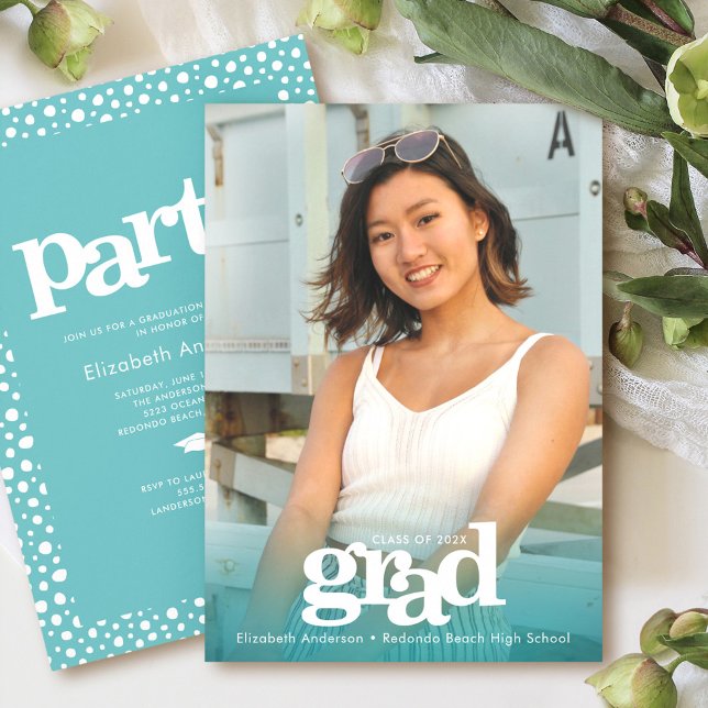 Türkisblaues Foto fett modernes Party Einladung (Von Creator hochgeladen)