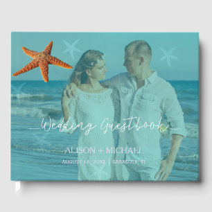 Türkisblaues Foto für Hochzeiten am Strand Gästebuch