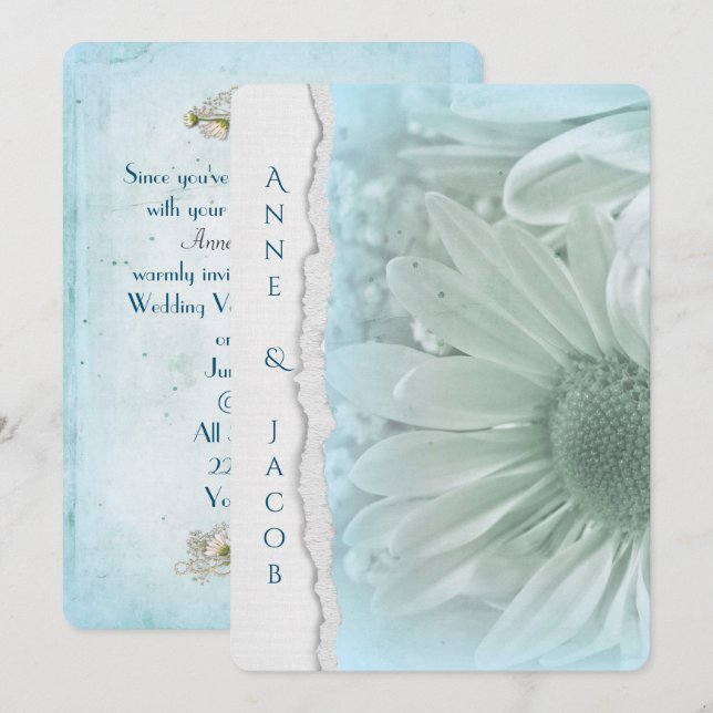 Türkisblaues Makro auf abgerissenem Papier Einladung (Vorne/Hinten)