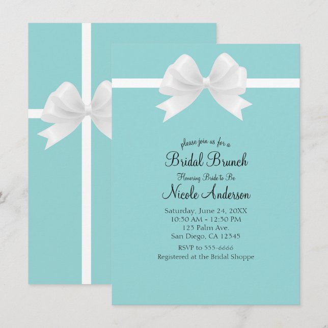 Türkisblaues Minimales Weißes Brautparty Einladung (Vorne/Hinten)