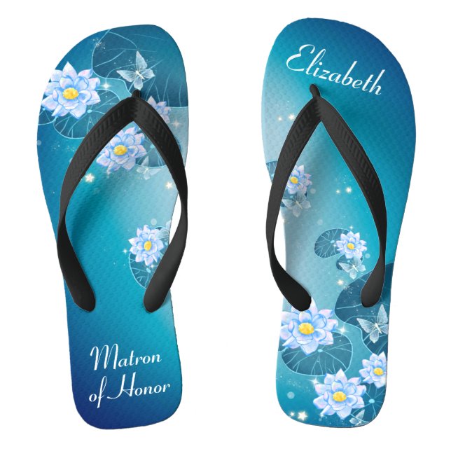 Türkisblaues Muster Matron of Honour Gedreht Flip Flops (Fußbett)