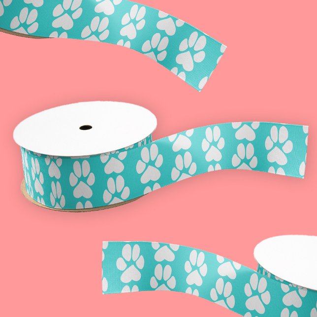 Türkisblaues niedliches Pfotenmuster Ripsband (Von Creator hochgeladen)
