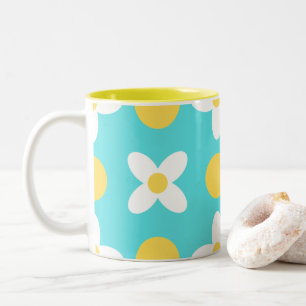 Türkisblaues Retro-Blumenmuster Zweifarbige Tasse