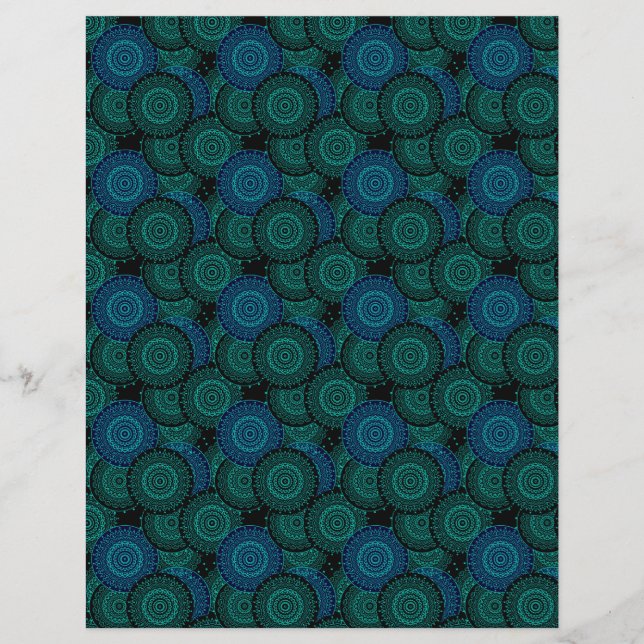 Türkisblaues rundes Mandala auf schwarzem Hintergr Flyer (Vorne)