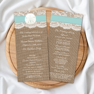 Türkisblaues Sandstrand-Dollar-Hochzeitsprogramm Werbekarte