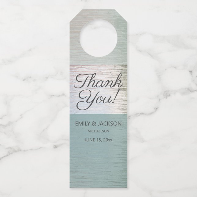 Türkisblaues Silver Sea Glass Custom Wedding Flaschenanhänger (Vorderseite)