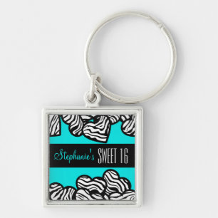 Türkisblaues Zebraherz Sweet 16 Birthday Schlüssel Schlüsselanhänger