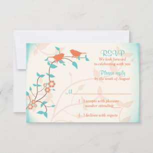 Türkisblauvögel-Blätter Hochzeit RSVP-Antwort RSVP Karte